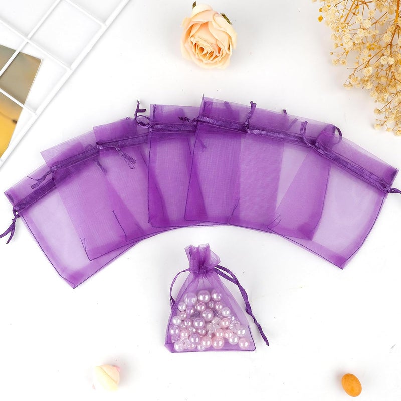 BOEIAC Organza Bags, Purple Organza Bags, 100Pcs, Sheer Organza Bags 3 x 4 inch, Jewelry Gift Bags, Party Favor Bags with Drawstring, Mesh Gift Pouches Mini Candy Bags for Wedding Birthday Party - Image 3